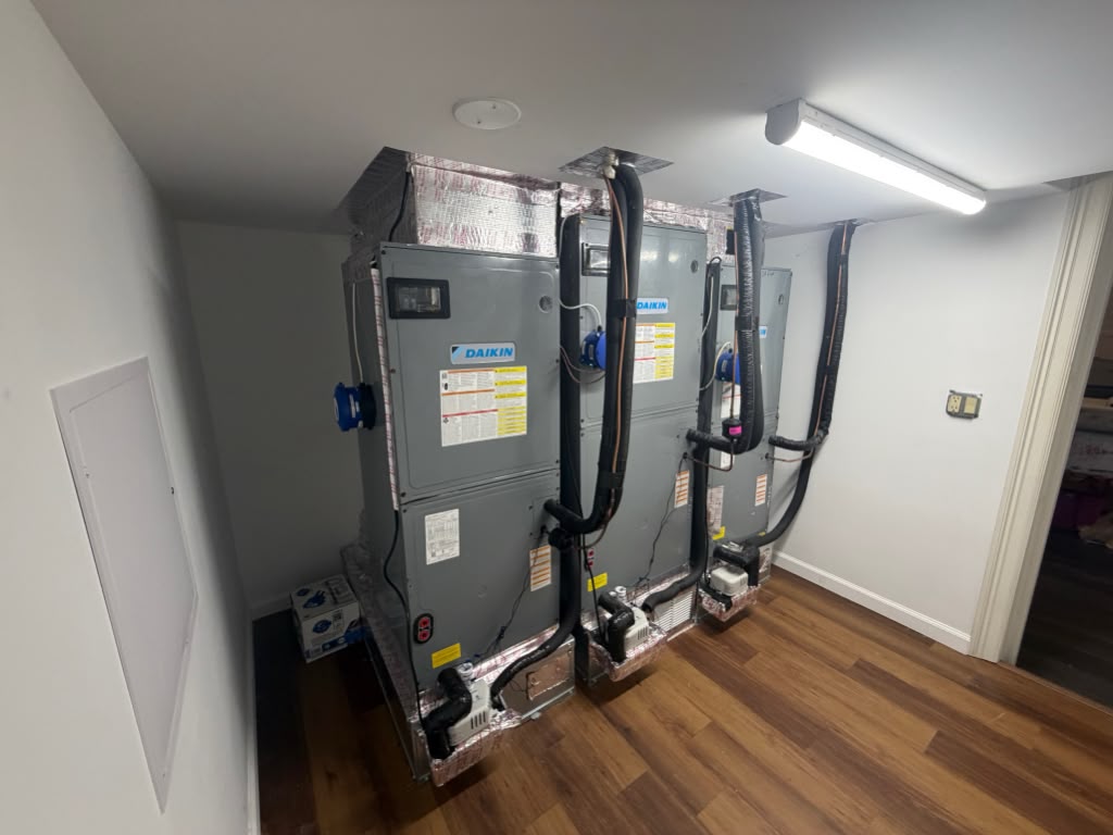 Angled view of installed HVAC systems