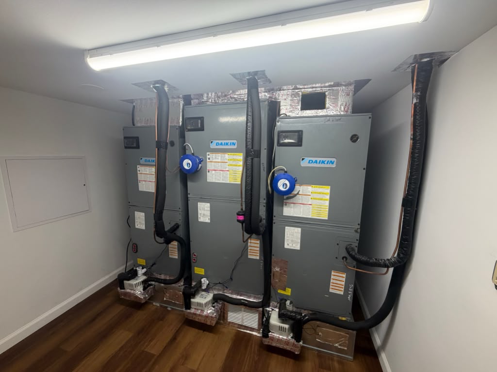 Completed HVAC installation in a clean mechanical room