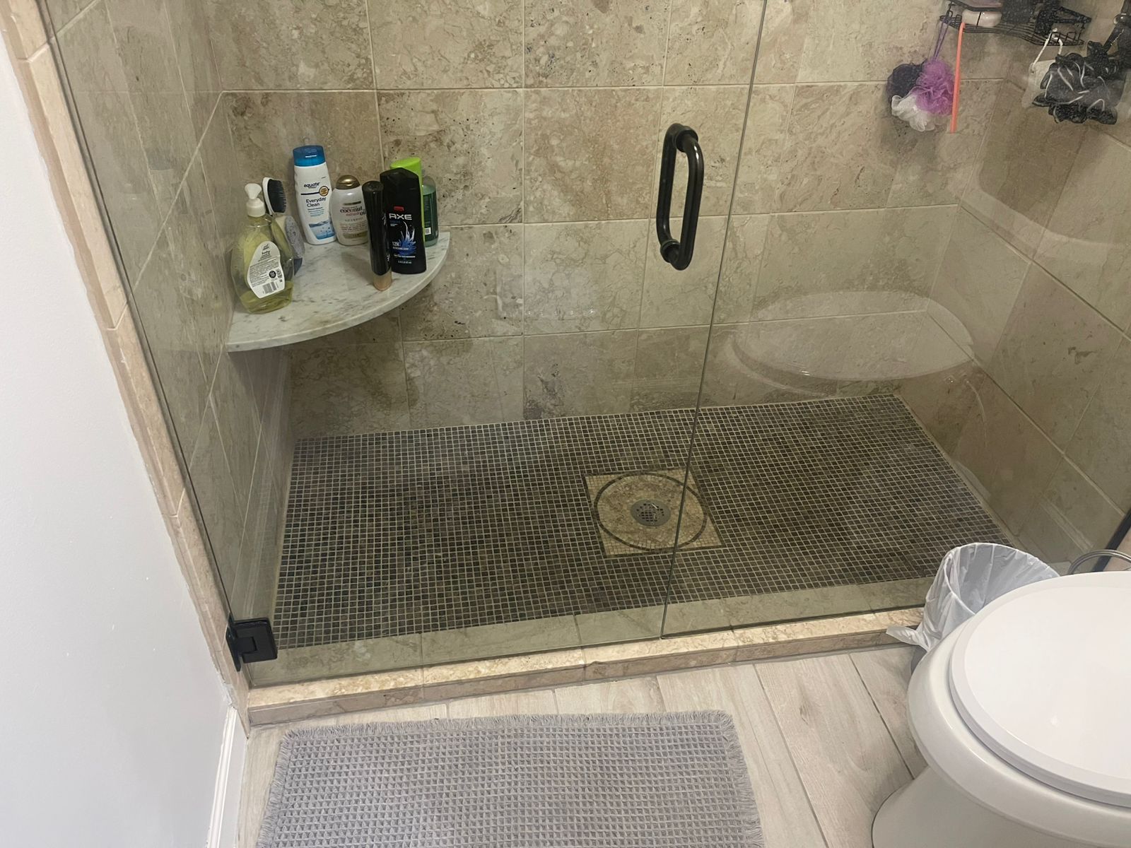 Completed walk-in shower with glass enclosure