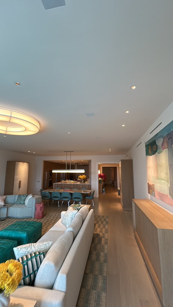 Finished open interior with living and dining areas